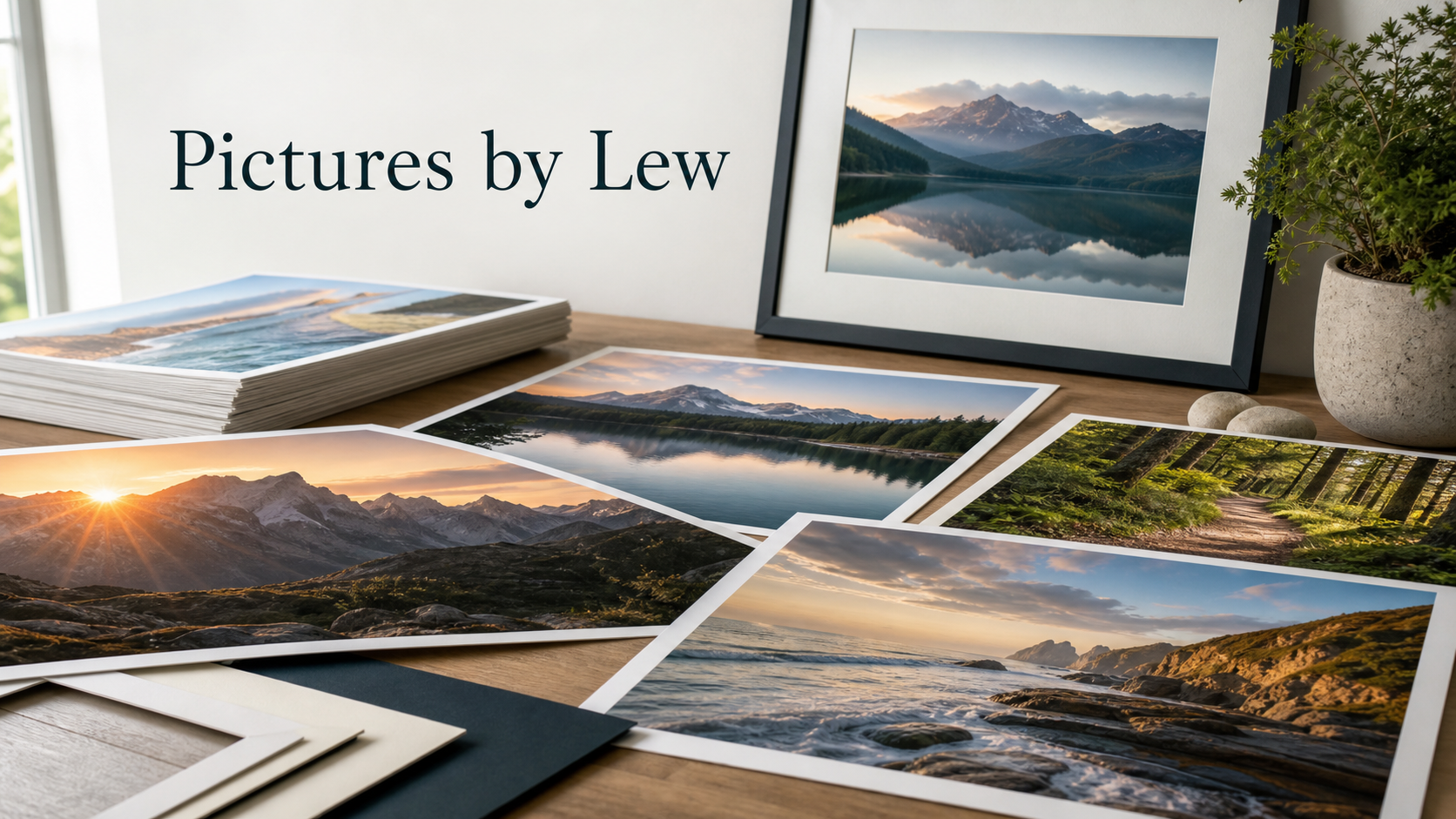 Printed photographs arranged on a table